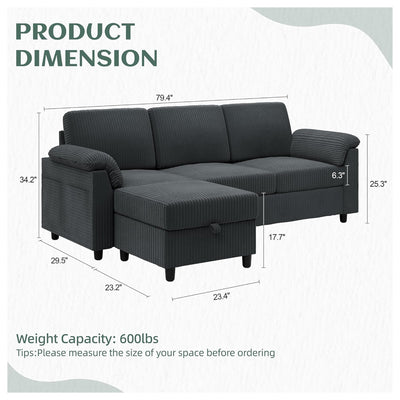Vongrasig 79" Sectional Sofa w/Ottoman, L Shaped 3 Seat Furniture (For Parts) - VMInnovations