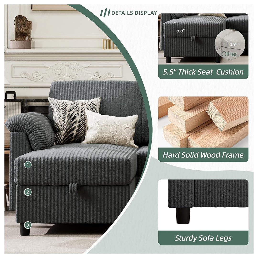 Vongrasig 79" Sectional Sofa w/ Ottoman, L Shaped 3 Seat Furniture (Open Box) - VMInnovations