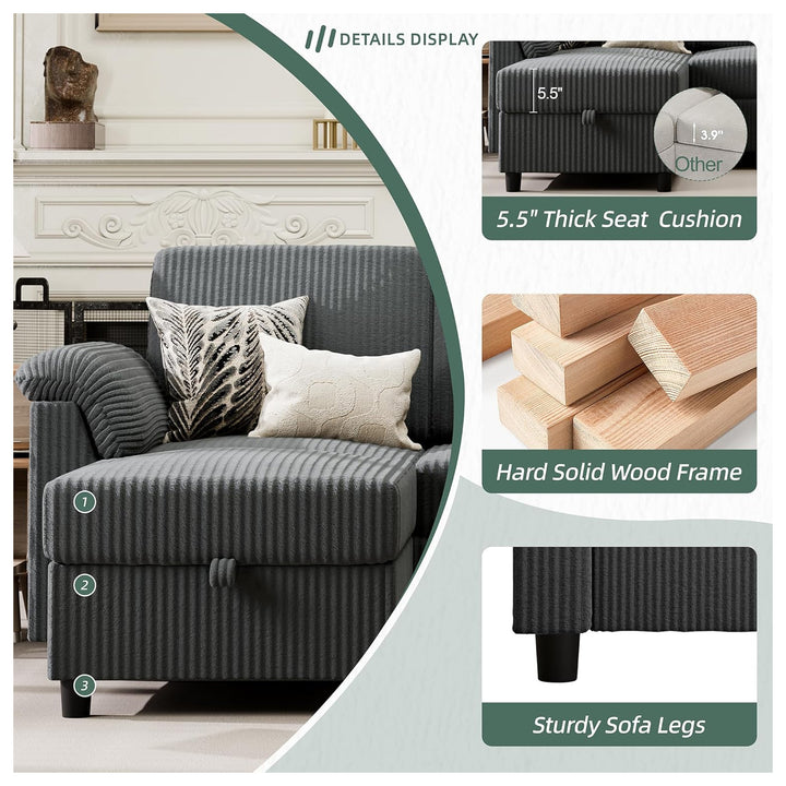 Vongrasig 79" Sectional Sofa w/ Ottoman, L Shaped 3 Seat Furniture (Open Box) - VMInnovations