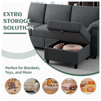 Vongrasig 79" Sectional Sofa w/ Ottoman, L Shaped 3 Seat Furniture, Grey(Used)