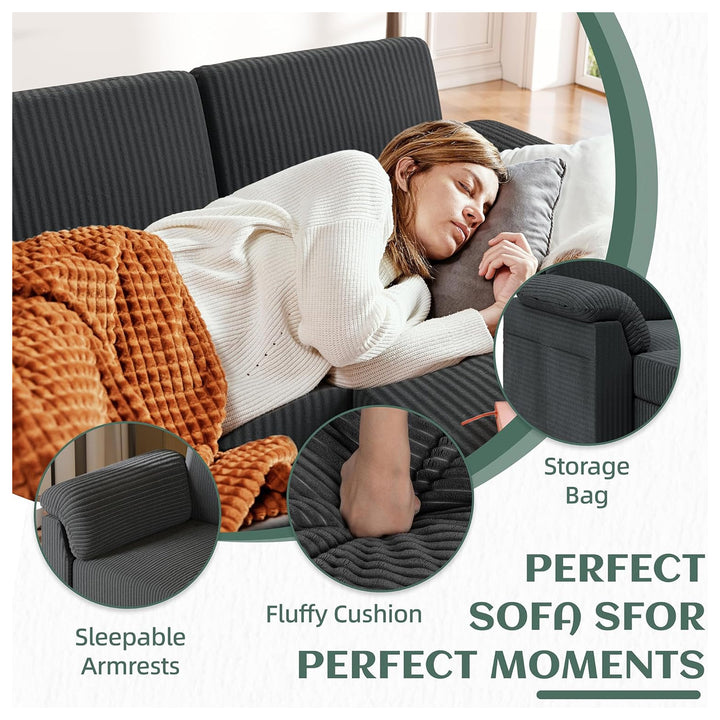 Vongrasig 79" Sectional Sofa w/ Ottoman, L Shaped 3 Seat Furniture (Open Box) - VMInnovations