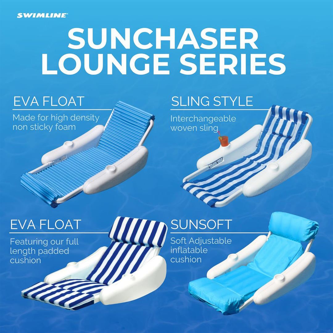 Swimline Sunchaster Sling Style Floating Water Lounge Chair, Swimming Pool Float