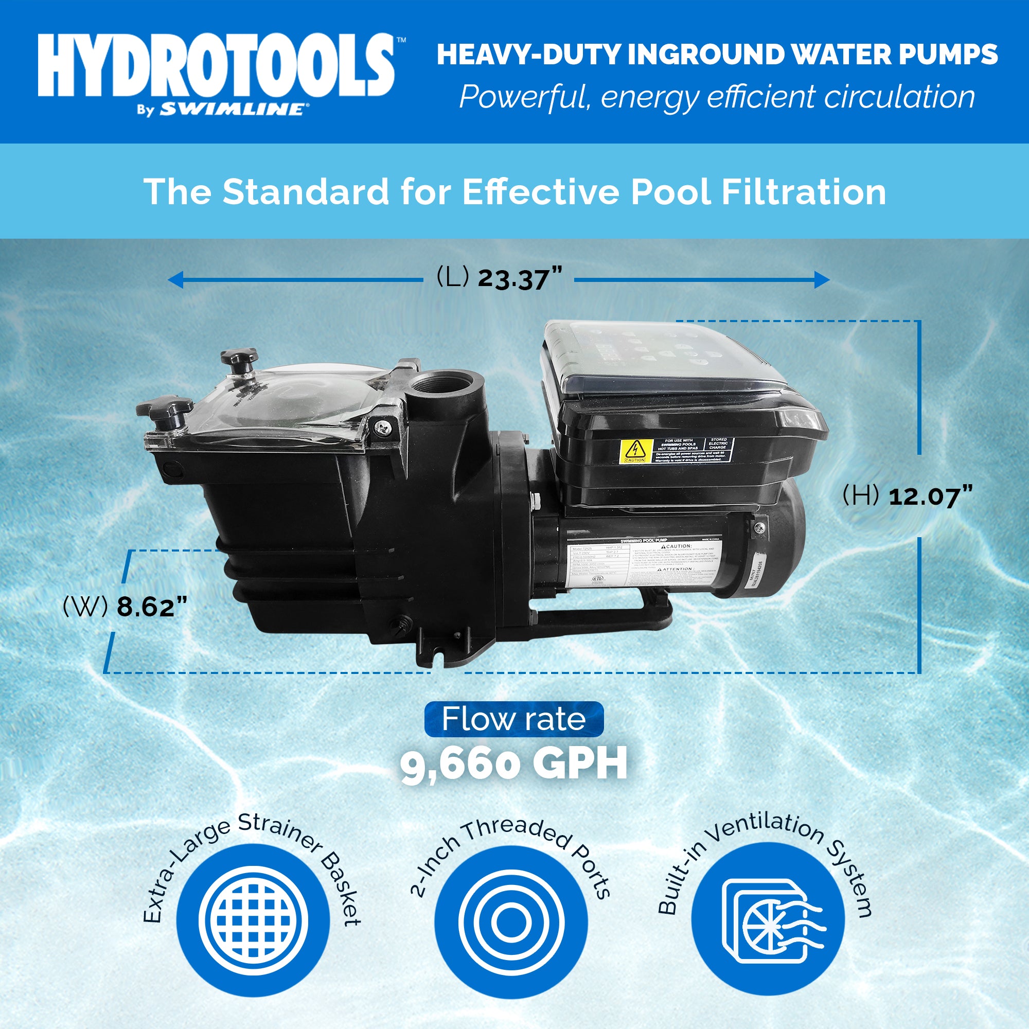 Swimline Hydrotools 9720 GPH Filter Pump for Above and Inground Swimming Pools - VMInnovations
