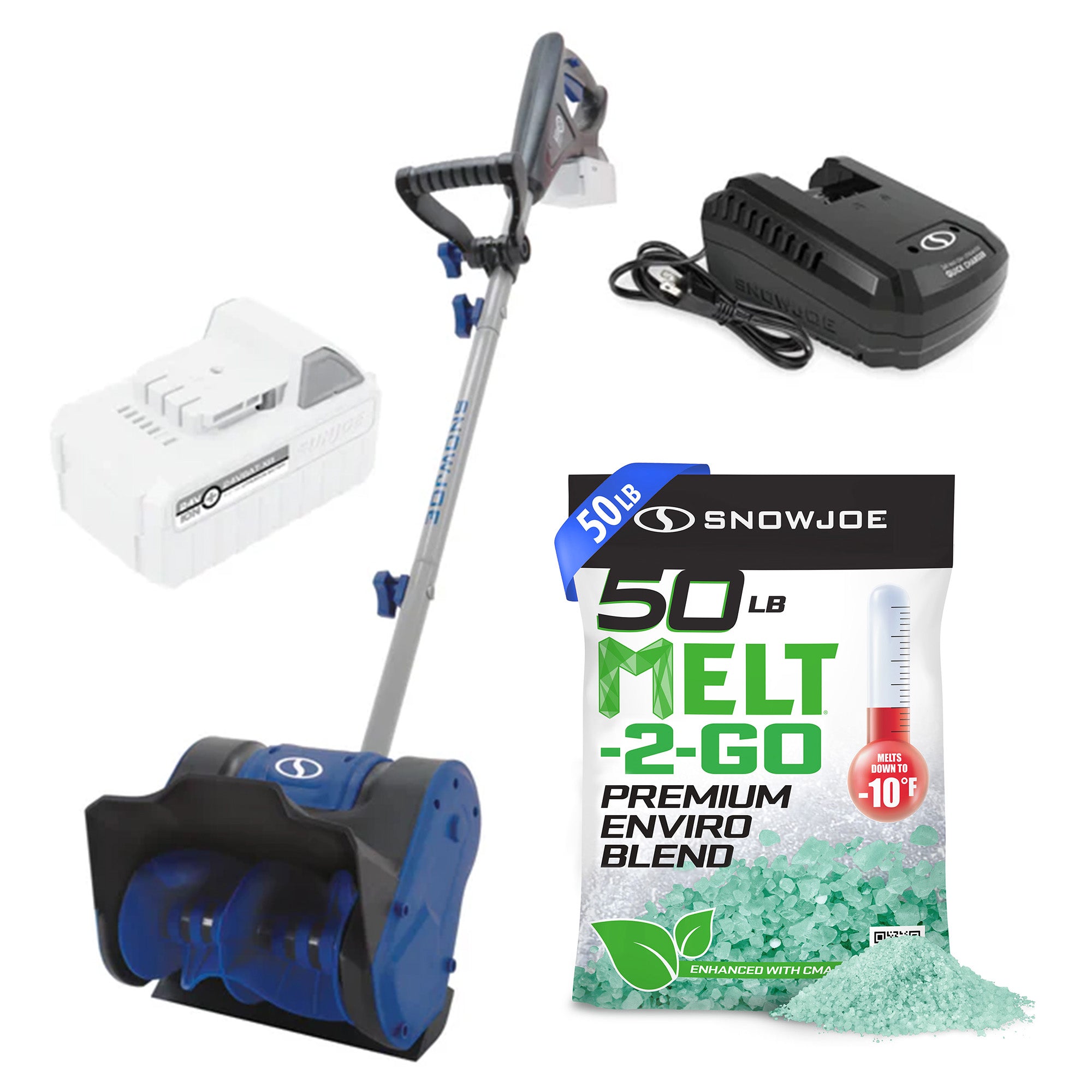 Snow Joe 50 Lbs Melt Enviro Blend Snow Deicer & Snow Joe Cordless Snow Shovel