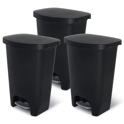 Glad Kitchen Trash Can with Lid and Garbage Bag Rings, 13 Gal, Black, 3 Pack - VMInnovations
