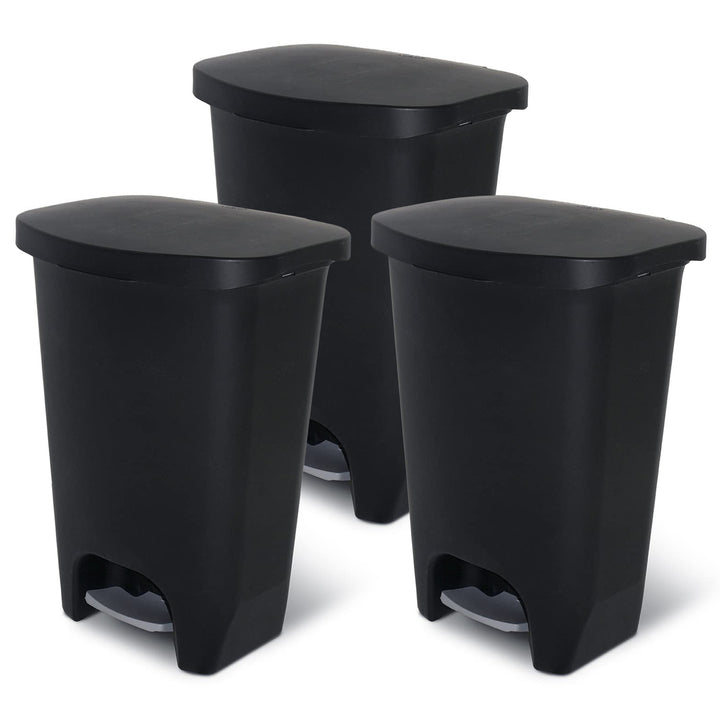 Glad Kitchen Trash Can with Lid and Garbage Bag Rings, 13 Gal, Black, 3 Pack