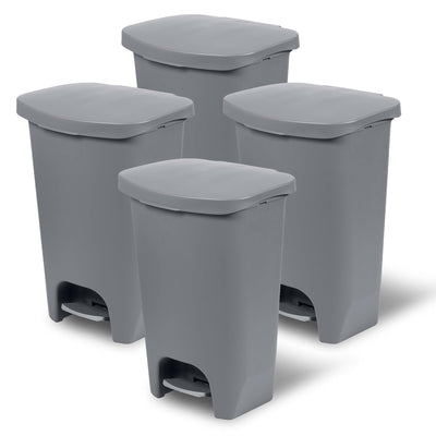 Glad Kitchen Trash Can with Lid and Garbage Bag Rings, 13 Gal, Grey, 4 Pack - VMInnovations
