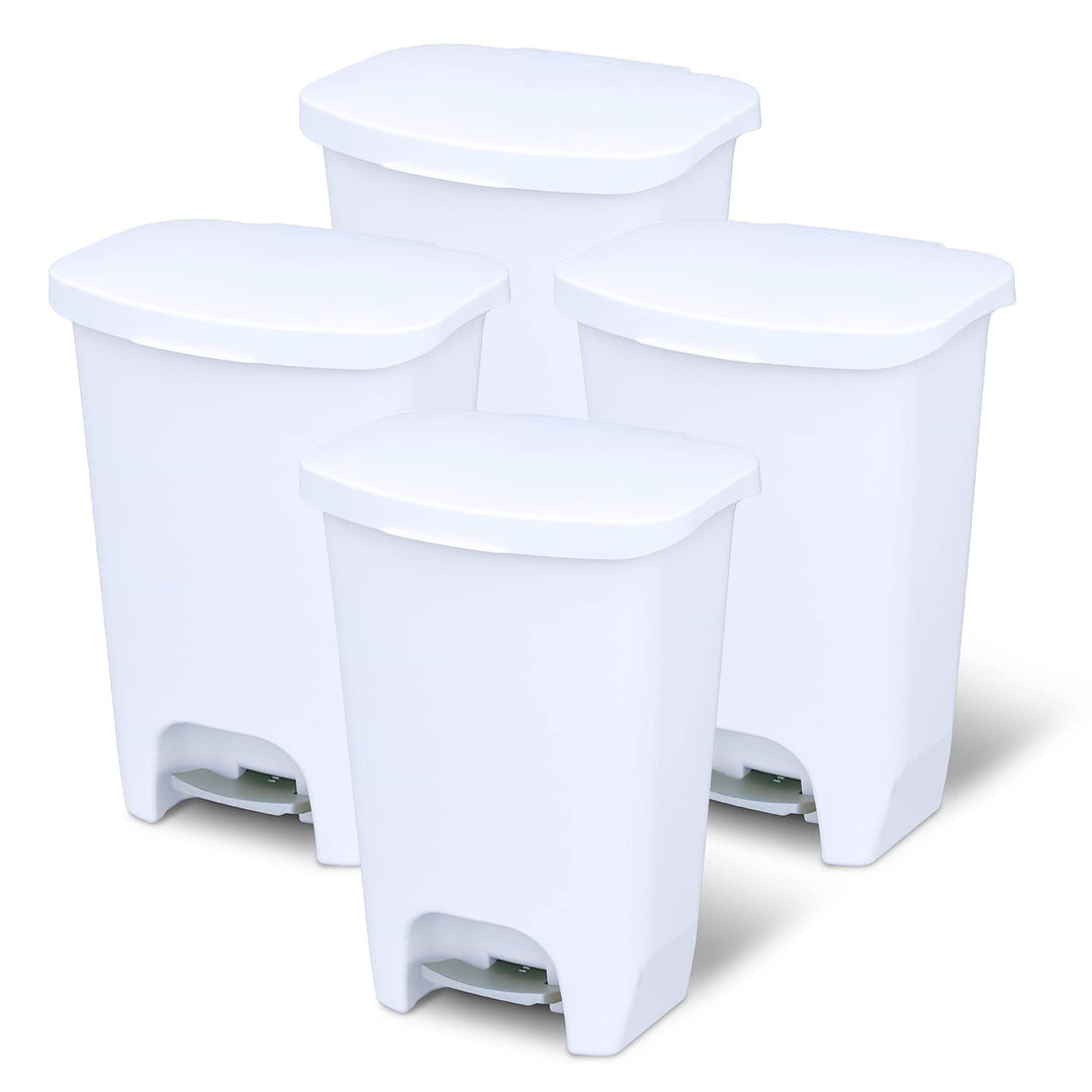 Glad Kitchen Trash Can with Lid and Garbage Bag Rings, 13 Gal, White, 4 Pack