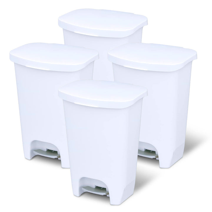 Glad Kitchen Trash Can with Lid and Garbage Bag Rings, 13 Gal, White, 4 Pack