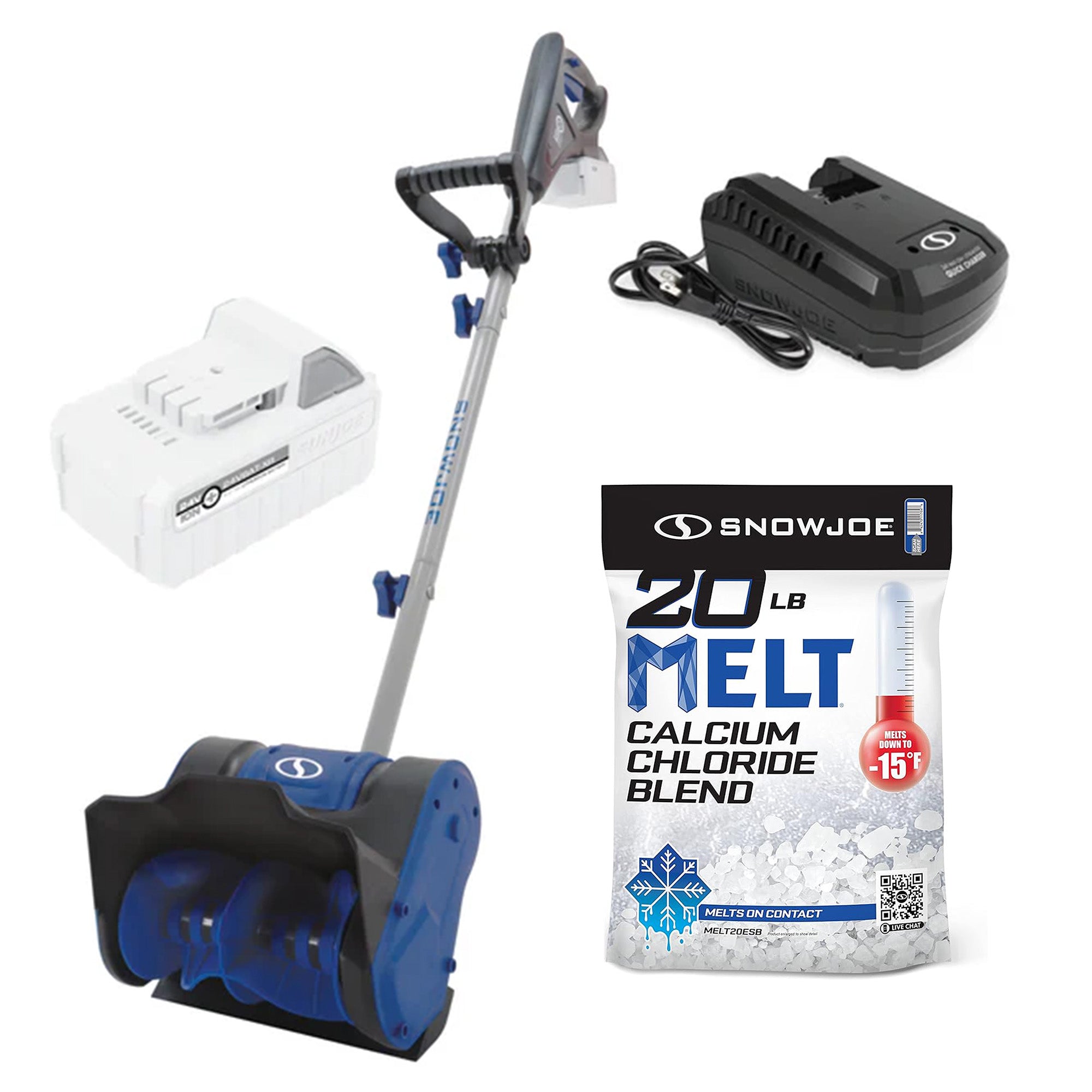 Snow Joe Calcium Chloride Ice Melt Blend Snow Removal & Snow Joe Cordless Shovel