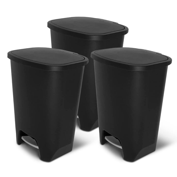 Glad Kitchen Trash Can with Lid and Garbage Bag Rings, 20 Gal, Black, 3 Pack