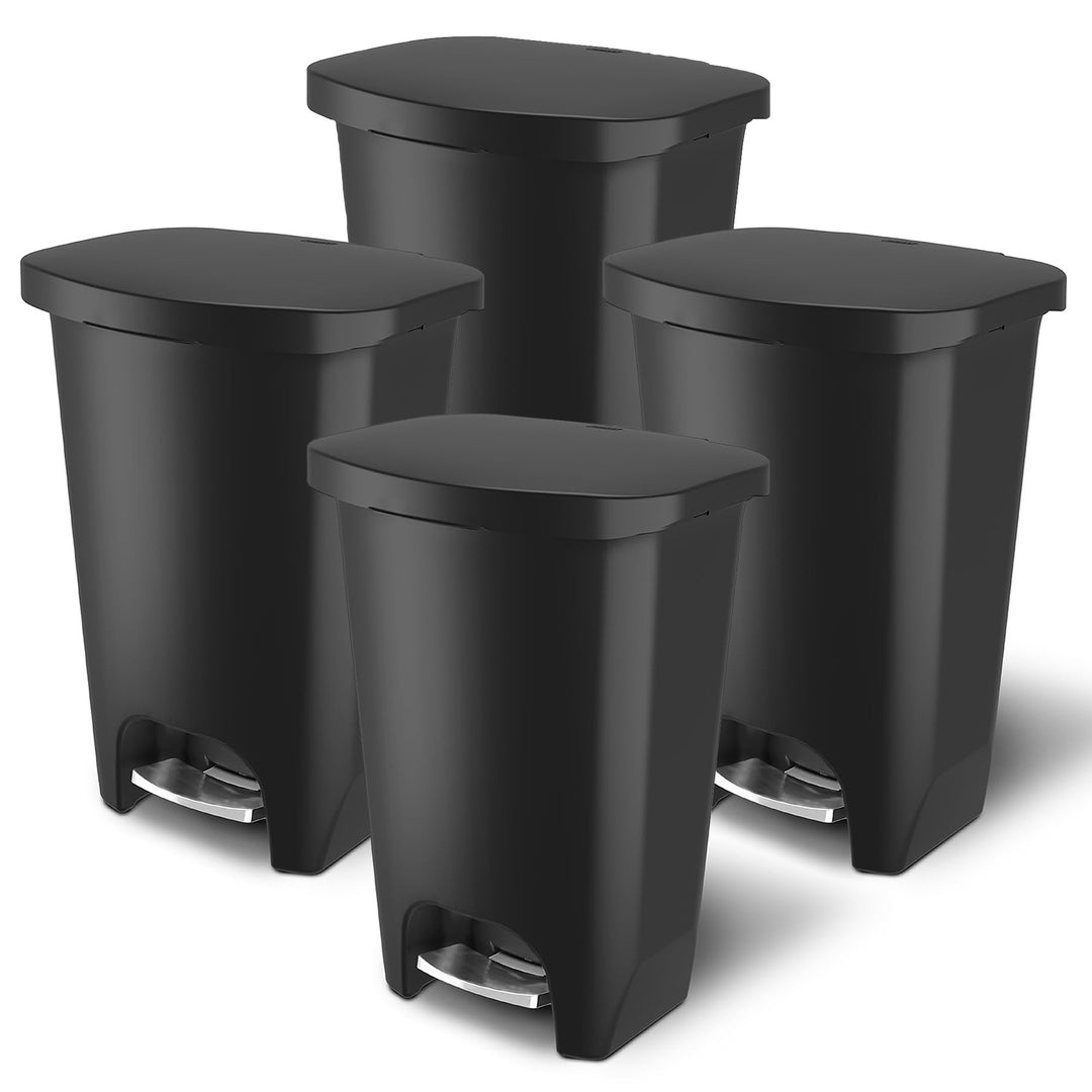 Glad Trash Can w/ Lid, Stainless Pedal, Garbage Bag Rings, 20 Gal, Black, 4 Pack