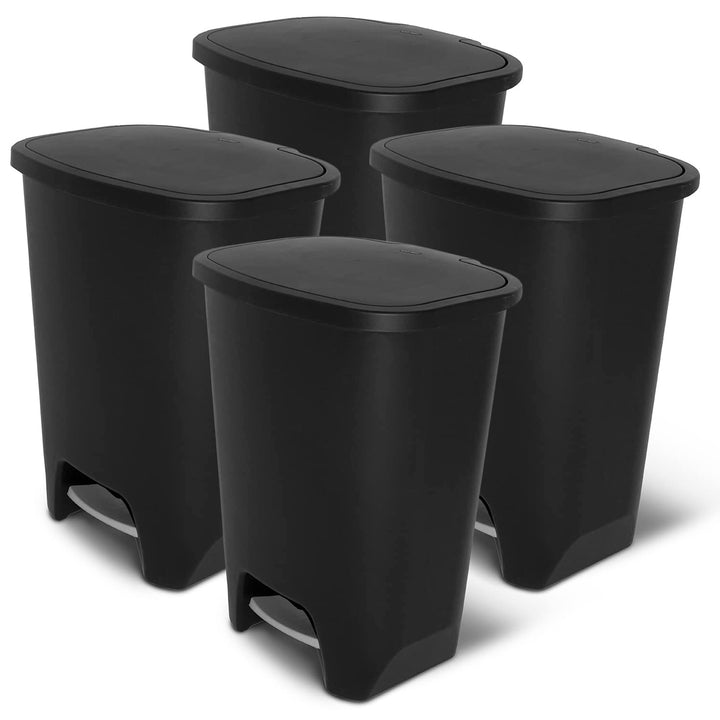 Glad Kitchen Trash Can with Lid and Garbage Bag Rings, 20 Gal, Black, 4 Pack