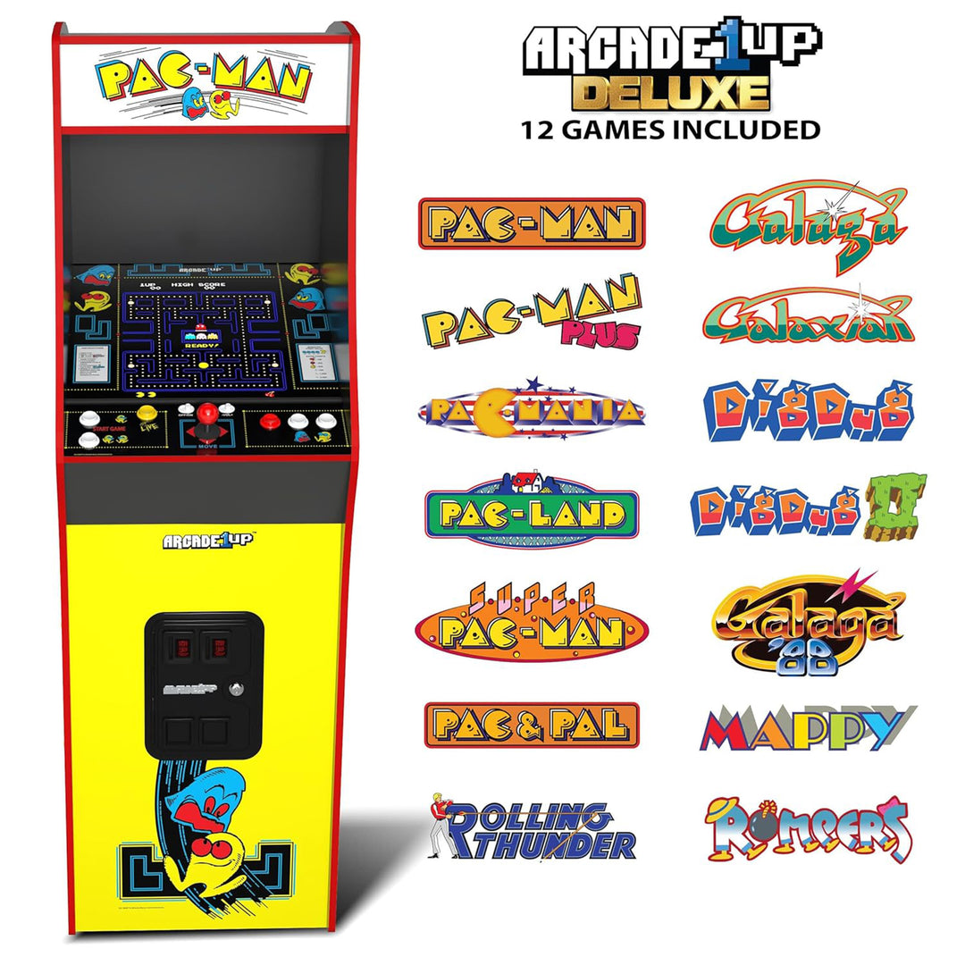 Arcade1Up Pac-Man Deluxe Arcade Machine Gaming Cabinet with 14 Classic Games