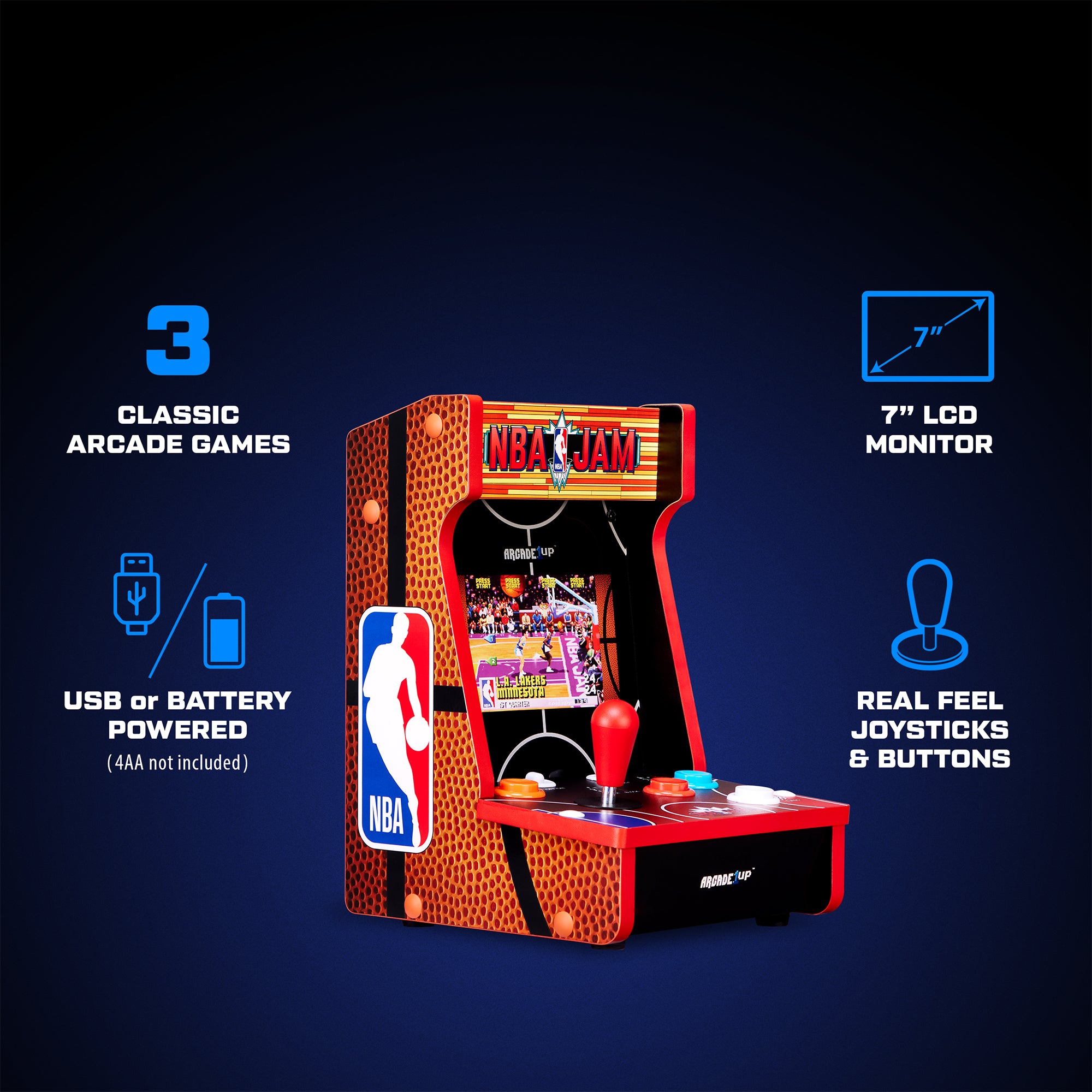 Arcade1Up NBA JAM Countercade Arcade w/3 Games, 7" LCD Screen & Light-Up Marquee - VMInnovations