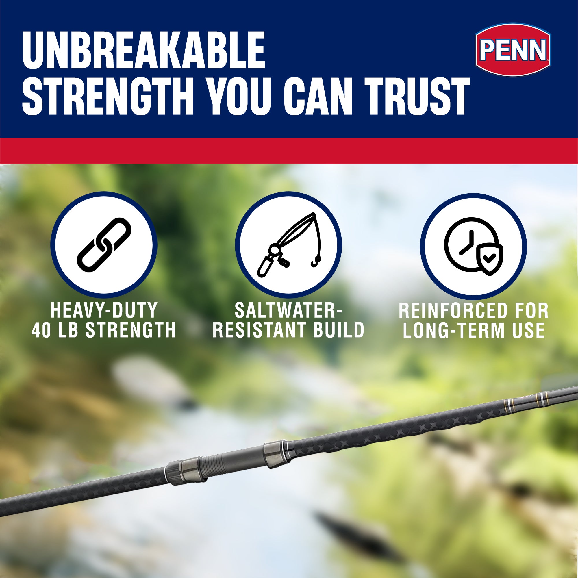 Penn Carnage III Conventional Spinning Fishing Rod 10’, up to 40 Lbs (Open Box)