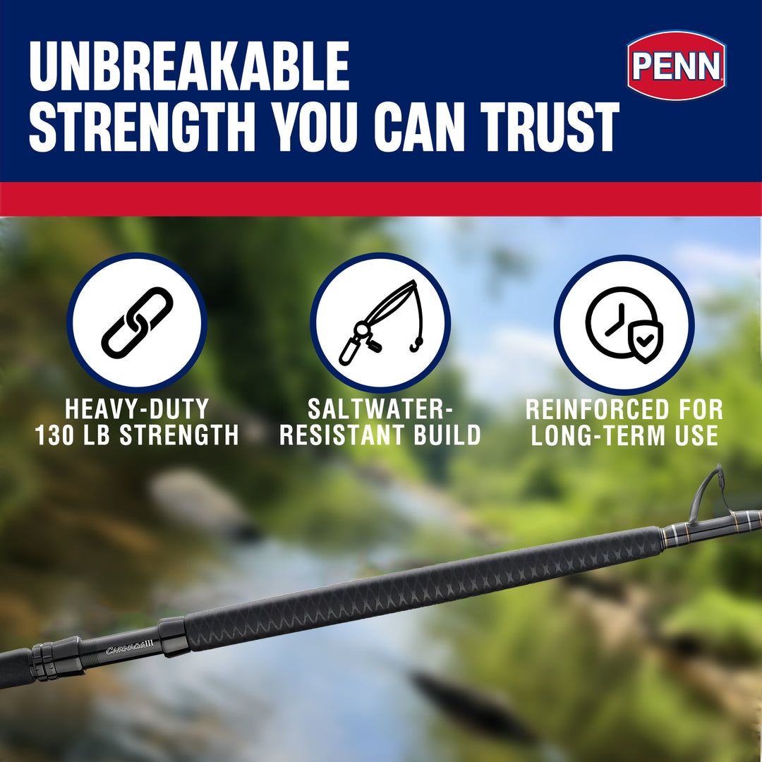 Penn Carnage III Boat Conventional WC Spinning Fishing Rod 7’, up to 130 Pounds - VMInnovations
