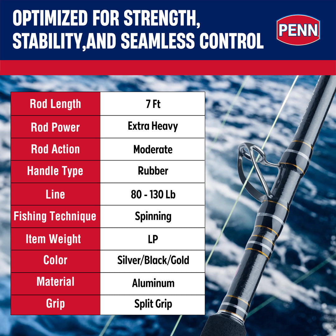 Penn Carnage III Boat Conventional WC Spinning Fishing Rod 7’, up to 130 Pounds - VMInnovations