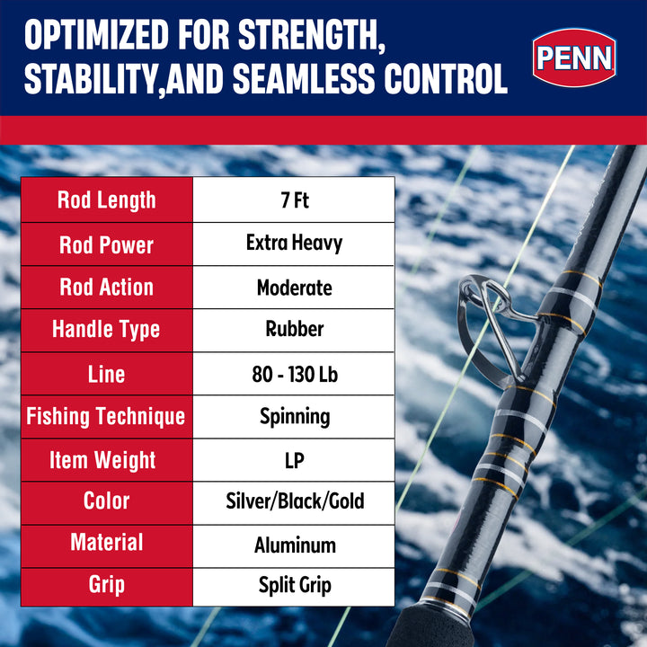 Penn Carnage III Boat Conventional WC Spinning Fishing Rod 7’, up to 130 Pounds - VMInnovations