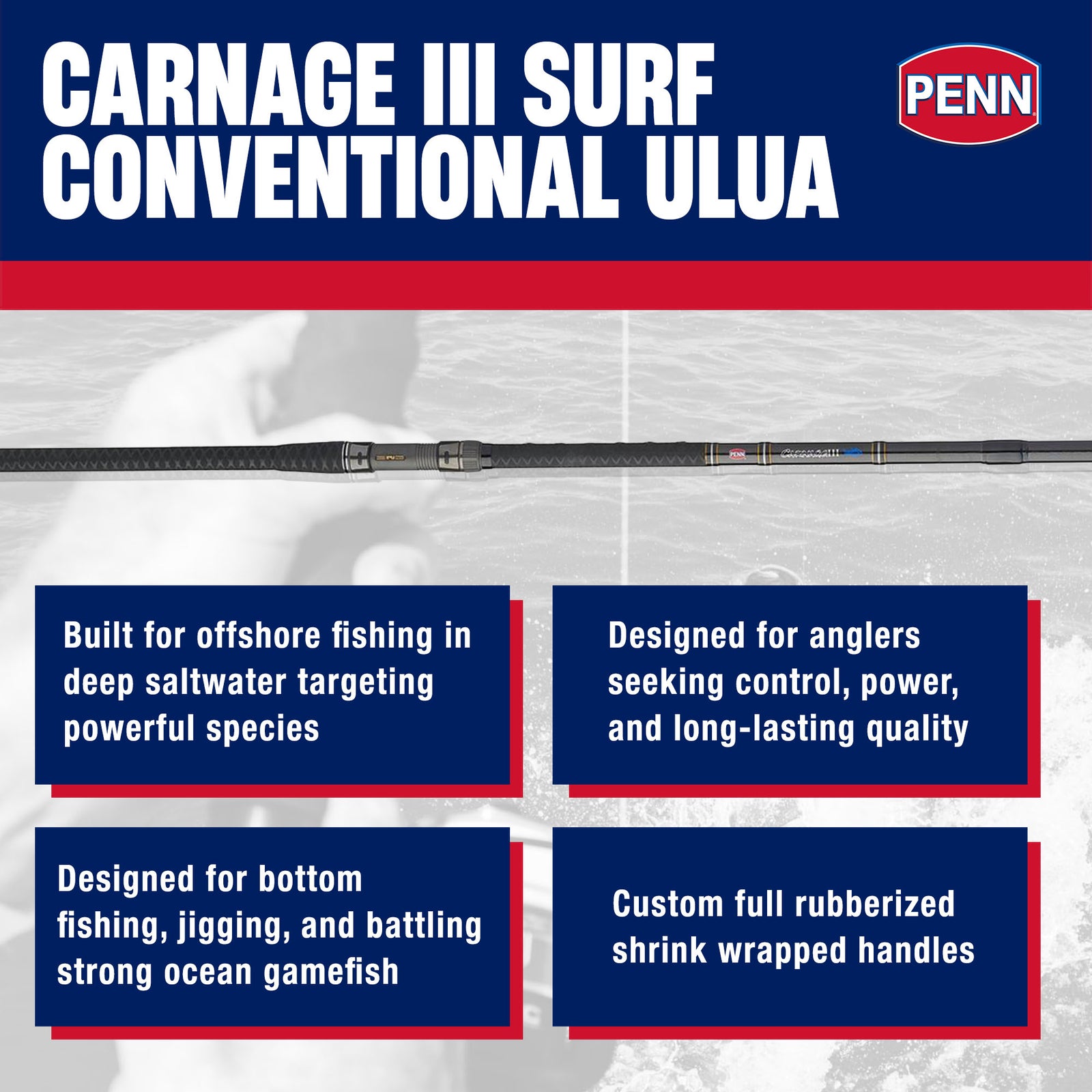 Penn Carnage III Surf Conventional Casting Fishing Rod 13 Feet ULUA Loads 80 Lbs - VMInnovations