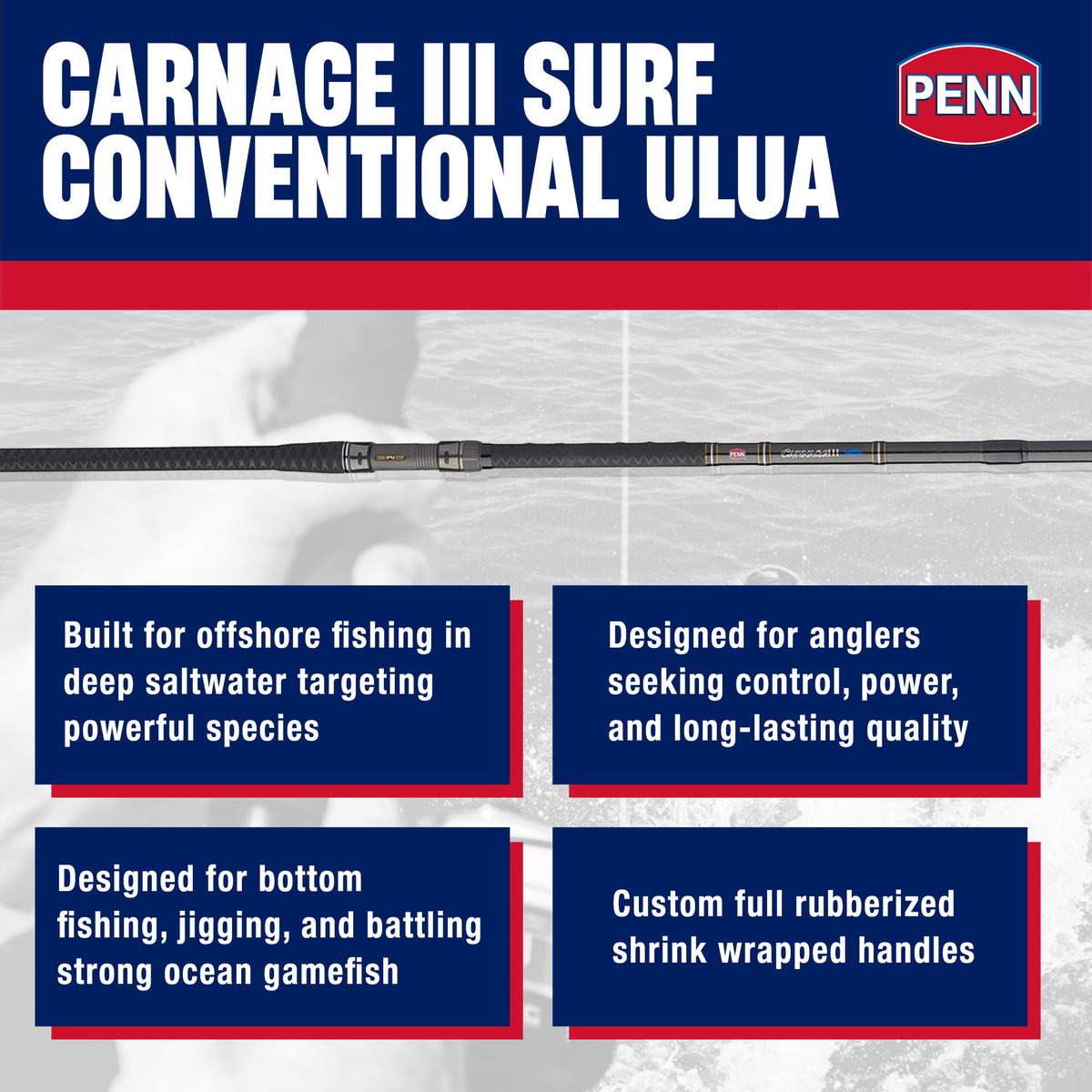 Penn Carnage III Surf Casting Fishing Rod 13 Ft ULUA Loads 80Lbs (Open Box)