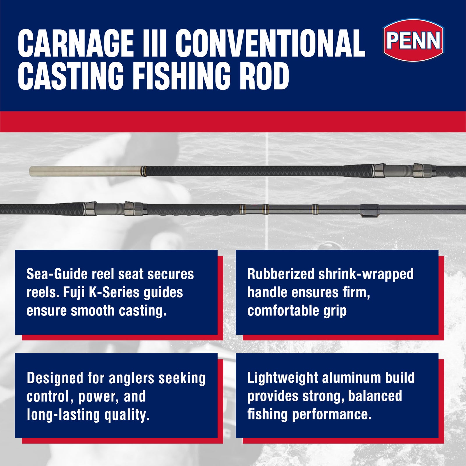Penn Carnage III Surf Conventional Casting Fishing Rod 13 Feet ULUA Loads 100 Lb - VMInnovations
