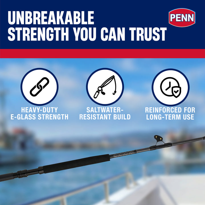 Penn Ally II Boat Conventional Casting Fishing Rod 6 Feet, up to 80 Lbs, Black - VMInnovations