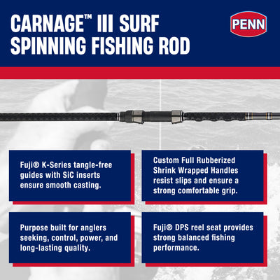 Penn Carnage III Surf Conventional Spinning Fishing Rod 12’, up to 12 Lbs (Used) - VMInnovations