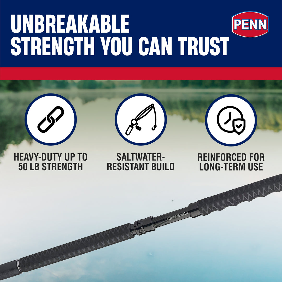 Penn Carnage III Boat Conventional Casting Fishing Rod 7’, up to 50 Lbs, Black - VMInnovations
