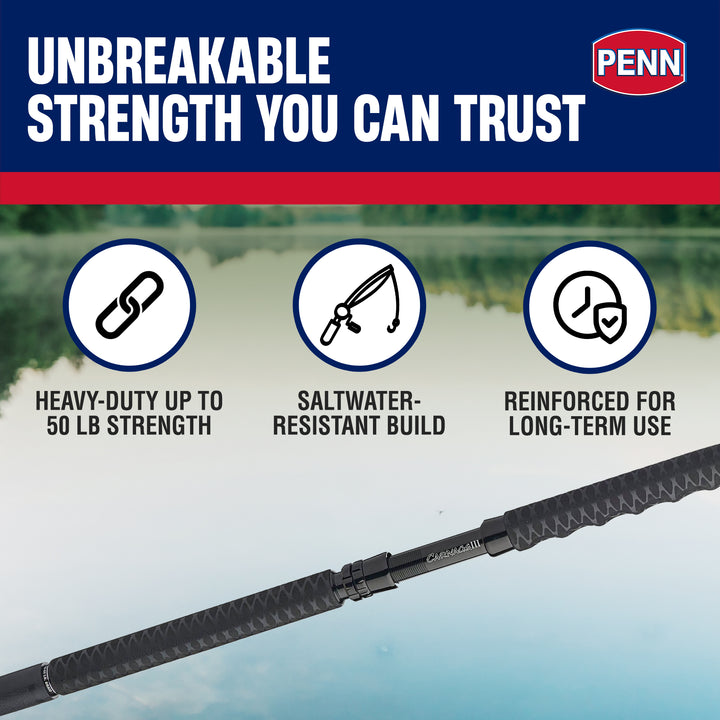 Penn Carnage III Boat Conventional Casting Fishing Rod 7’, up to 50 Lbs, Black - VMInnovations