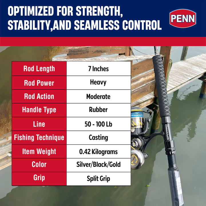 Penn Carnage III Boat Conventional Casting Fishing Rod 7’, up to 100 Lbs, Black - VMInnovations
