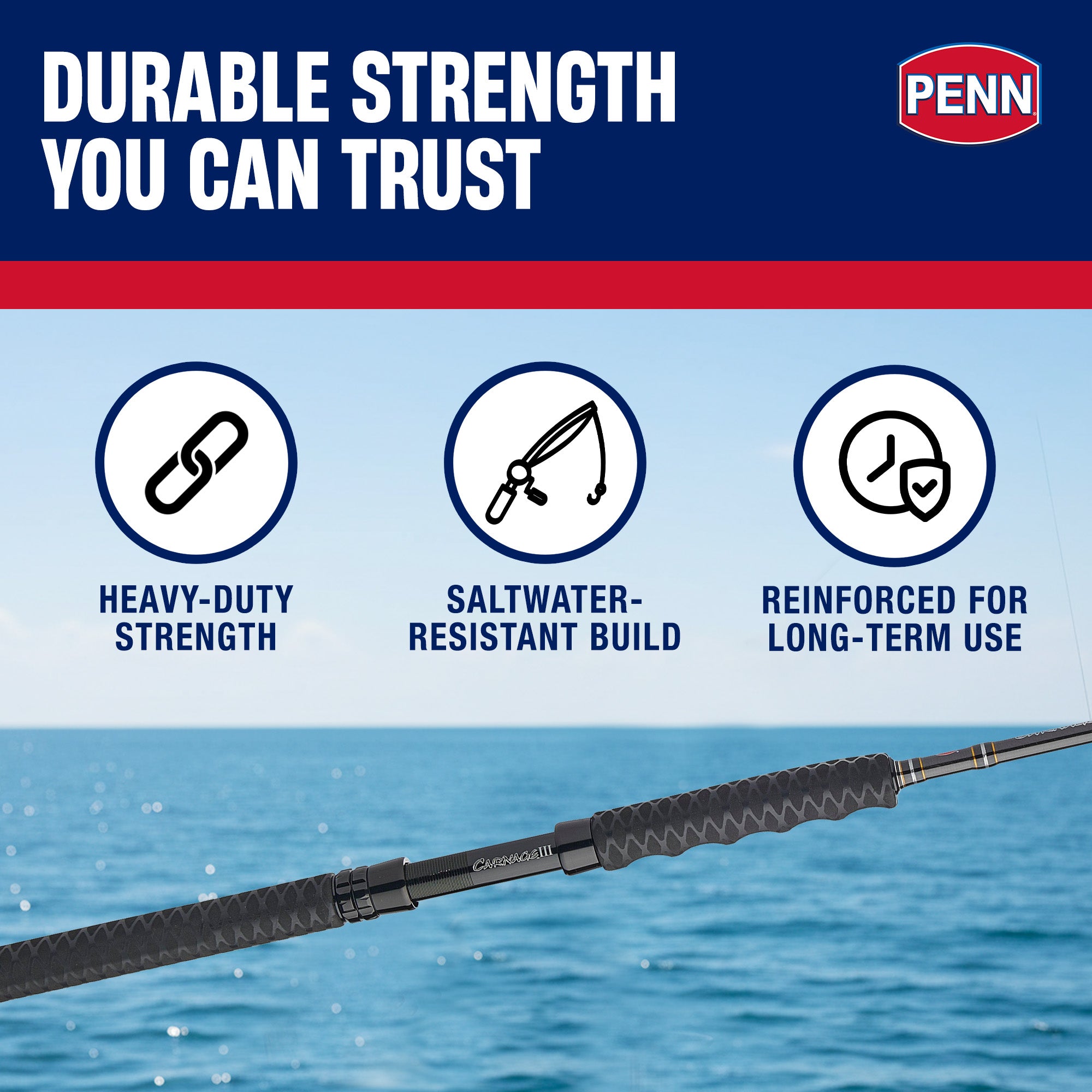 Penn Carnage III Boat Conventional Spinning Fishing Rod 7’, (Open Box)