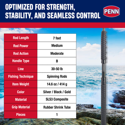 Penn Carnage III Boat Conventional Spinning Fishing Rod 7’, (Open Box)