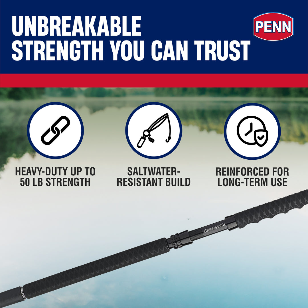 Penn Carnage III Boat Conventional Spinning Fishing Rod 7’, up to 50 Lbs, Black - VMInnovations