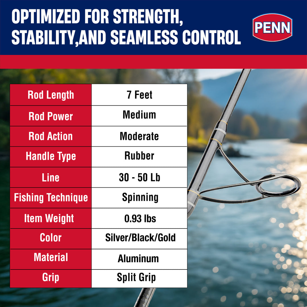 Penn Carnage III Boat Conventional Spinning Fishing Rod 7’, up to 50 Lbs, Black - VMInnovations