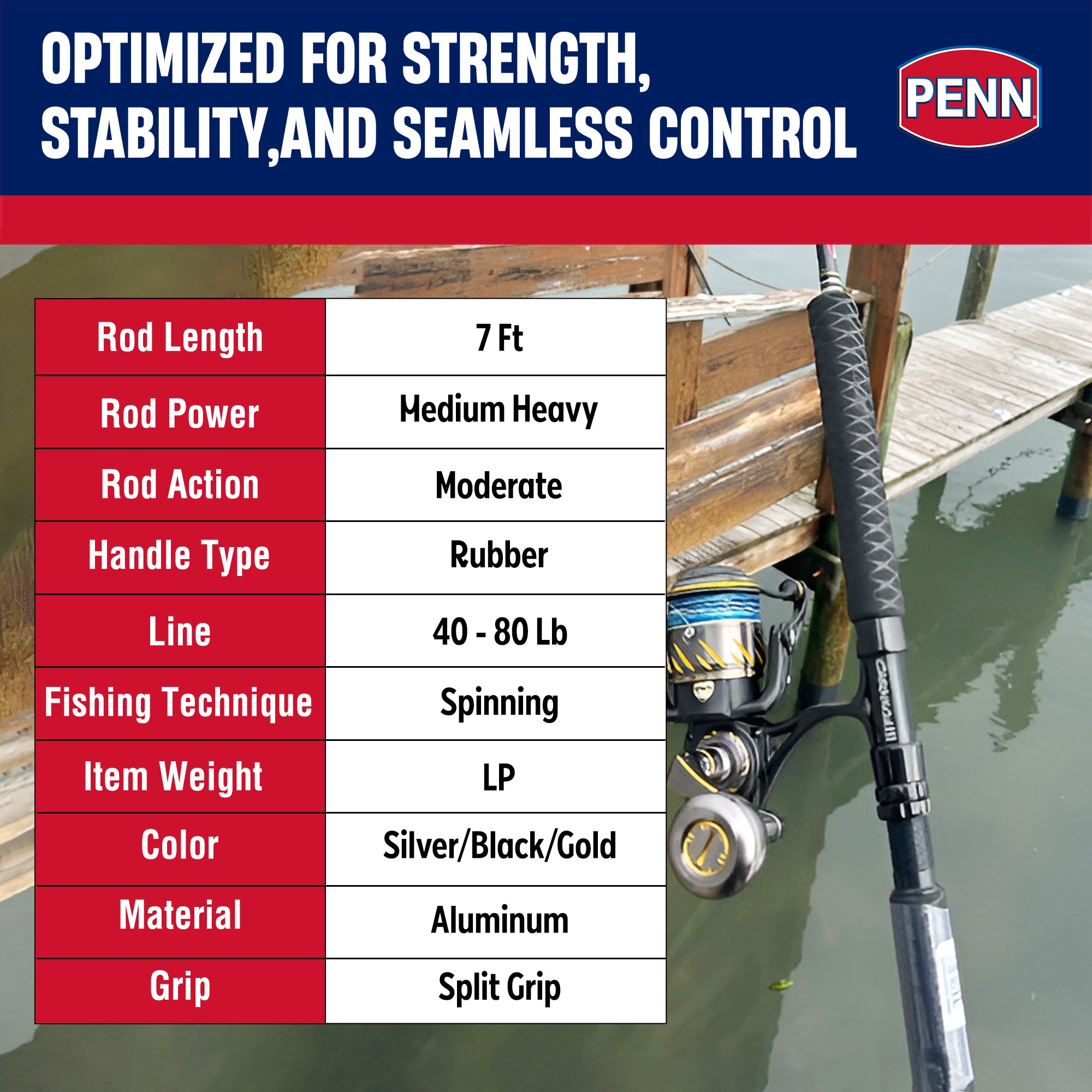 Penn Carnage III Boat Conventional Spinning Fishing Rod 7’, (Open Box) - VMInnovations