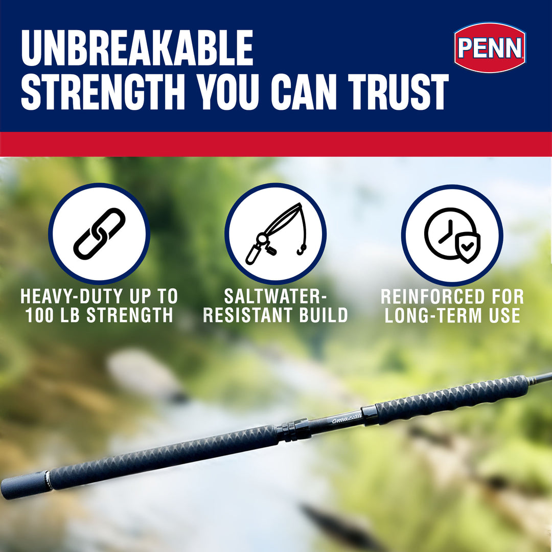Penn Carnage III Boat Conventional Spinning Fishing Rod 6’, up to 100 Lbs, Black - VMInnovations