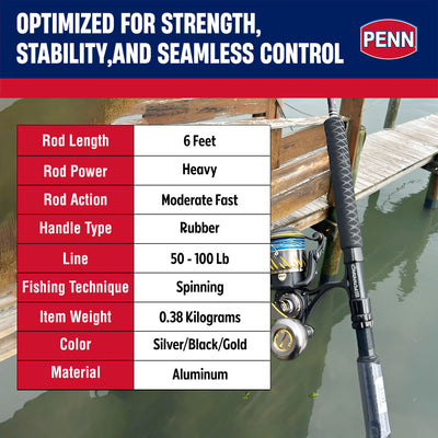 Penn Carnage III Boat Conventional Spinning Rod 6’, up to 100 Lbs (Open Box)