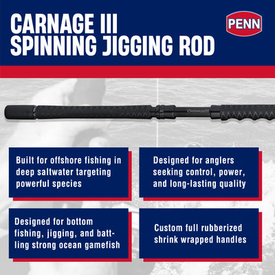 Penn Carnage III Jig Spinning Fishing Rod 6’, up to 200 Lbs (Open Box) - VMInnovations