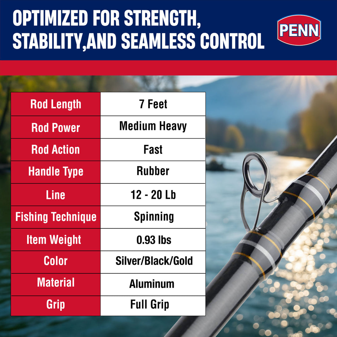 Penn Carnage III Inshore Casting Fishing Rod, 7 Feet, Loads up to 20 Lbs, Black - VMInnovations