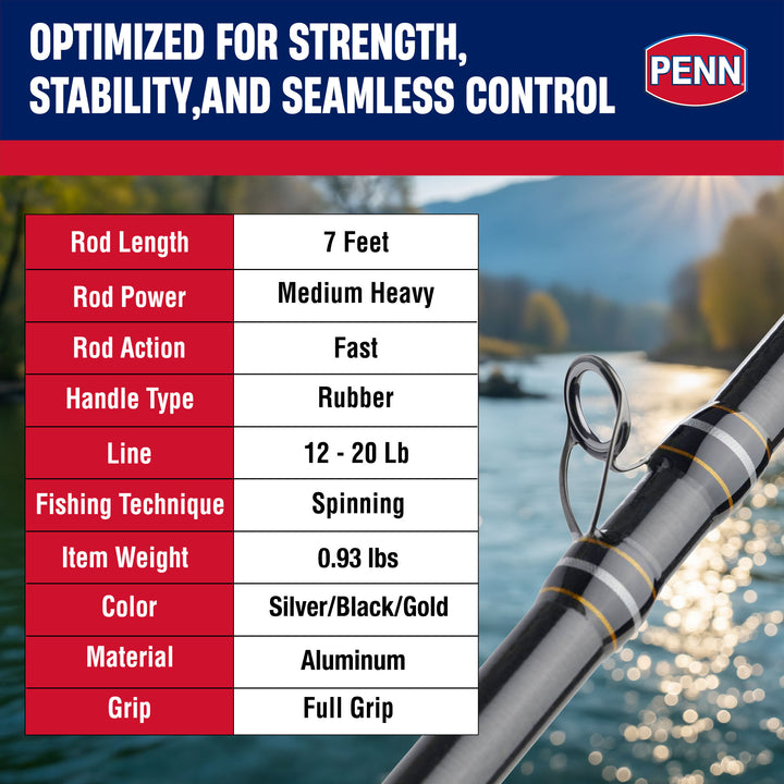 Penn Carnage III Inshore Casting Fishing Rod, 7 Feet, Loads up to 20 Lbs, Black - VMInnovations