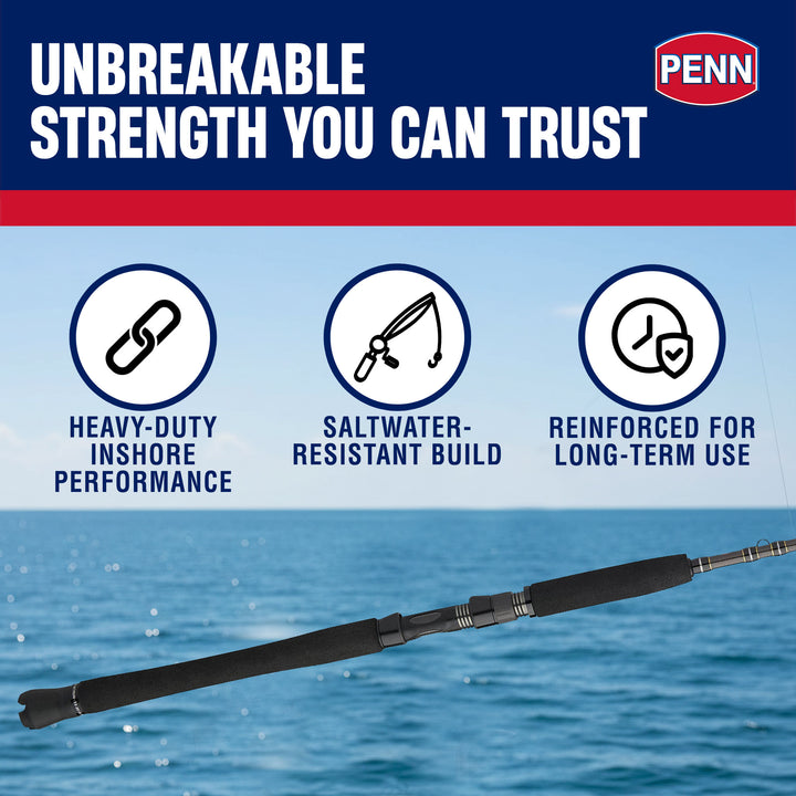 Penn Carnage III Inshore Casting Fishing Rod, 7 Feet, Loads up to 30 Lbs, Black - VMInnovations