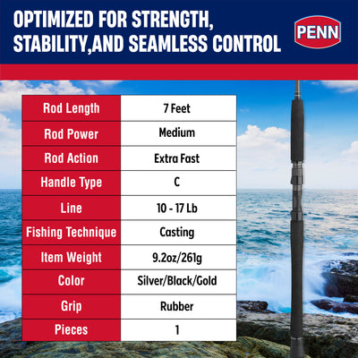 Penn Carnage III Inshore Casting Fishing Rod, 7Ft, Loads up to 30 Lbs (Open Box)