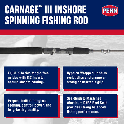 Penn III Inshore Spinning Fishing Rod, 7ft, Loads up to 20 Lbs, Black (Open Box) - VMInnovations