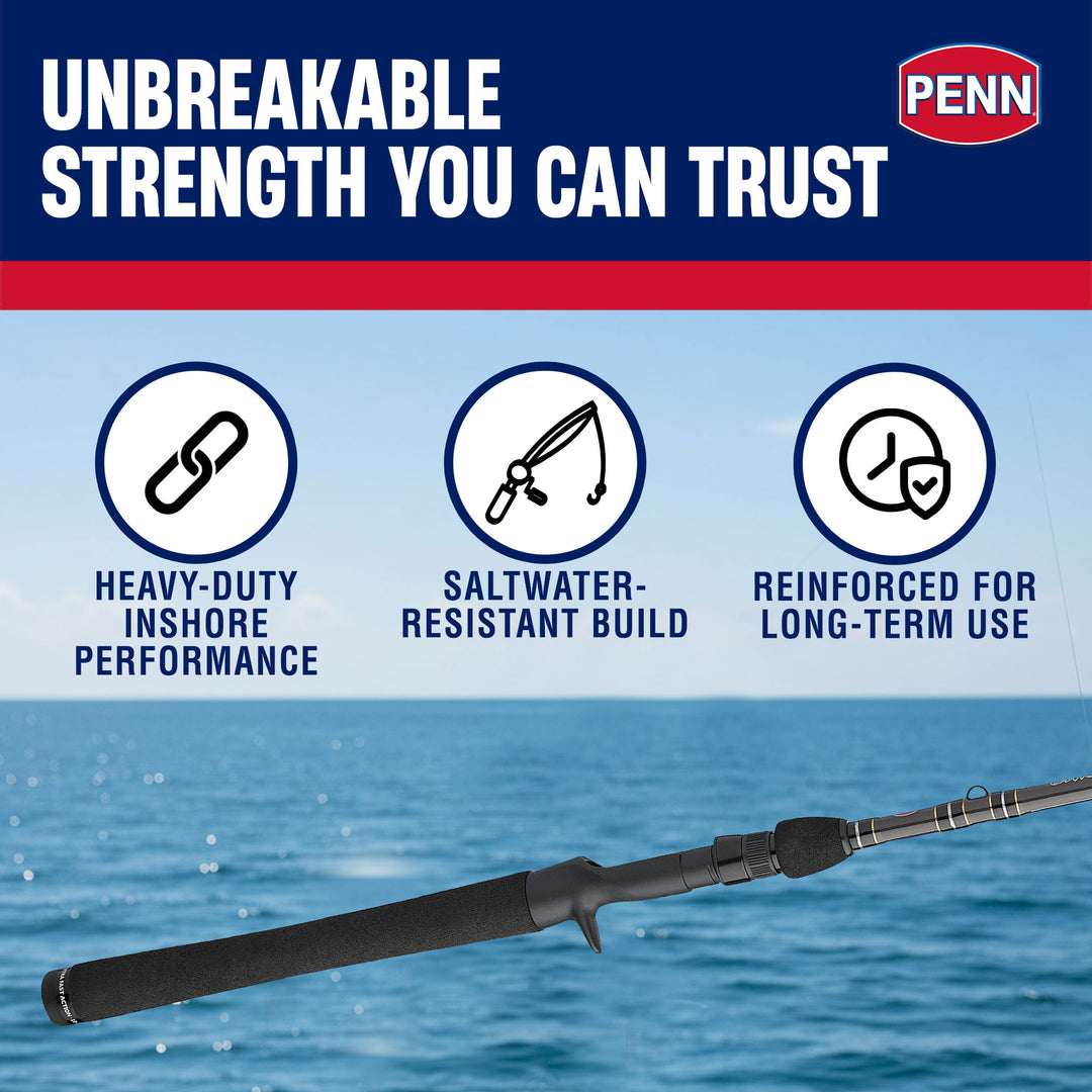 Penn Carnage III Inshore Casting Fishing Rod, 7 Feet, Loads up to 17 Lbs, Black - VMInnovations