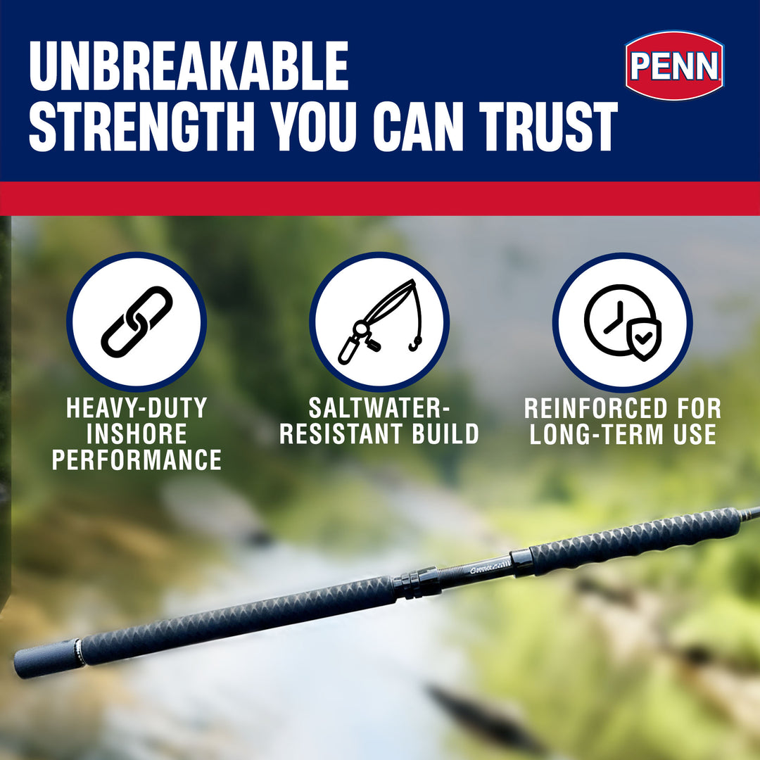 Penn Carnage III Inshore Spinning Fishing Rod, 7 Feet, Loads up to 15 Lbs, Black - VMInnovations