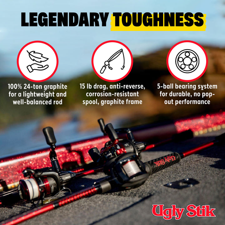Ugly Stik Carbon Low Profile Baitcast Reel & Rod Combo, Right-Handed Orientation