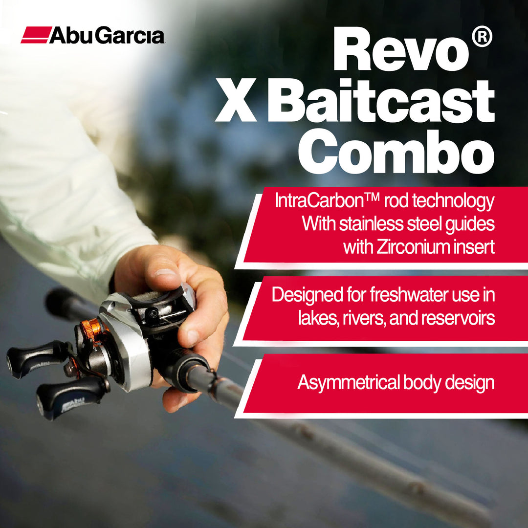 Abu Garcia Revo X Baitcast Reel and Fishing Rod Combo, Right-Handed Orientation