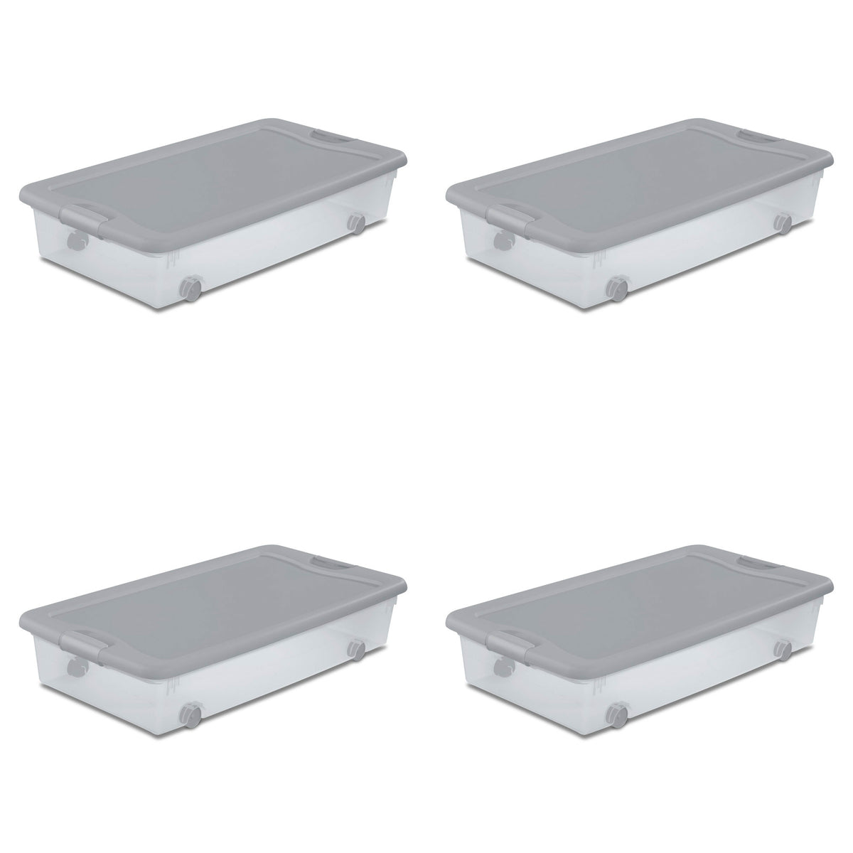 Sterilite 56 Qt Wheeled Under Bed Storage Container, Plastic Bin, Silver, 8 Pack