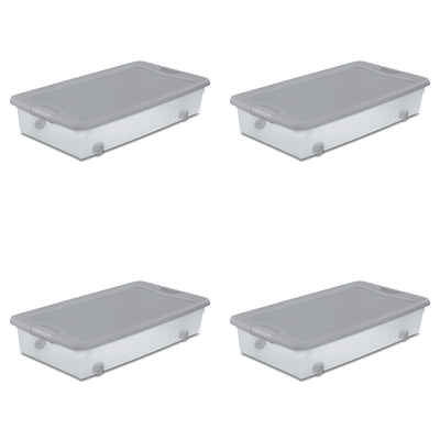 Sterilite 56 Qt Wheeled Under Bed Storage Container, Plastic Bin, Silver, 8 Pack